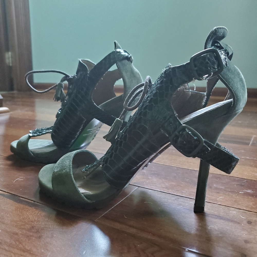 Donald J. Pliner Lace-Up Suede/Snake Sandals Sz 8 - Picture 2 of 8